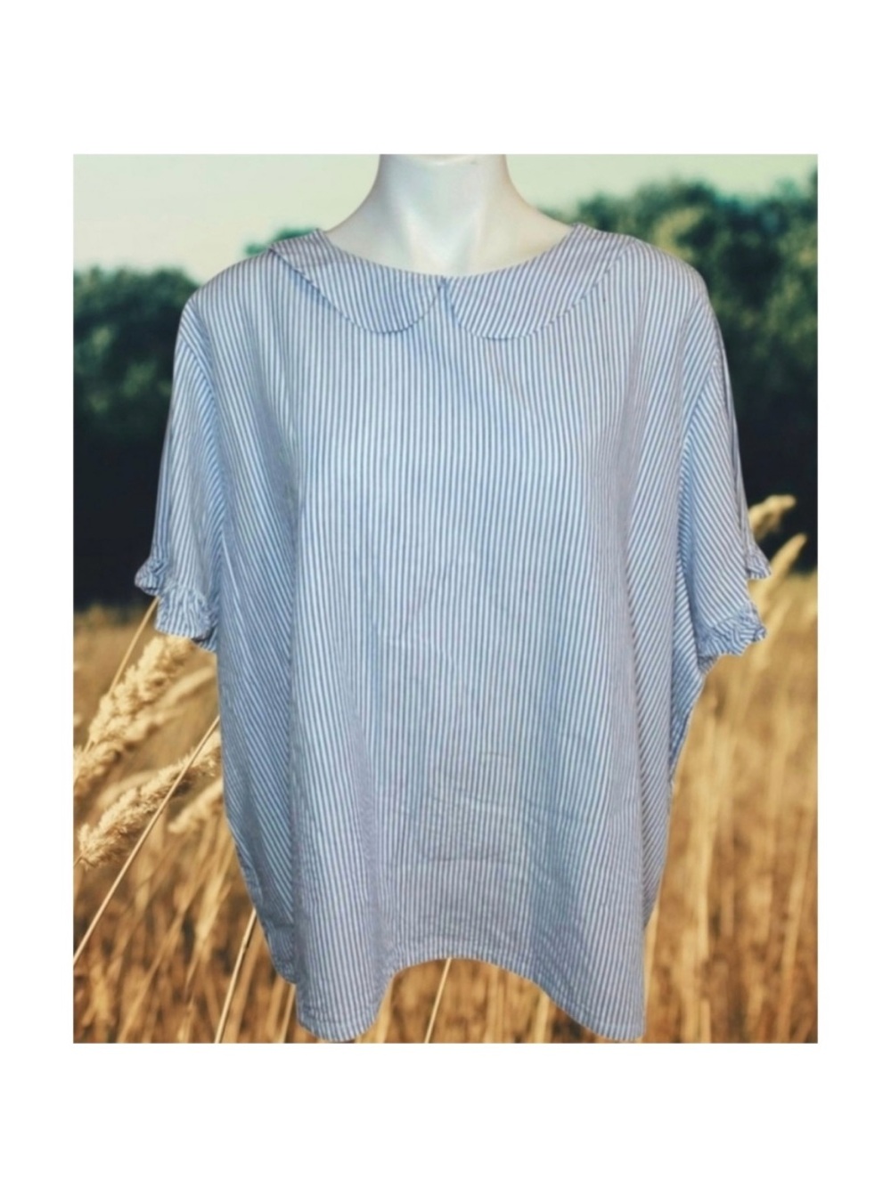 Country Store Relaxed Fit Striped Blouse Blue & White Size 3X